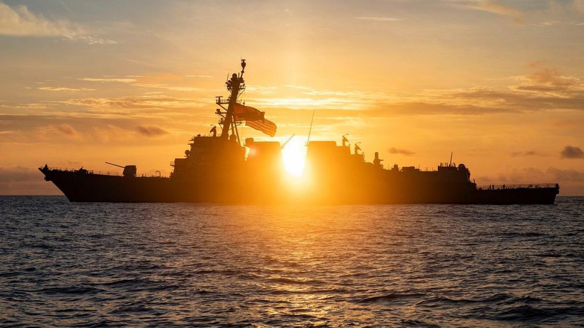 Battleship at sunset