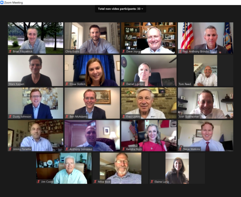 Actors Chris Evans and Mark Kassen join virtual Problem Solvers Caucus meeting.