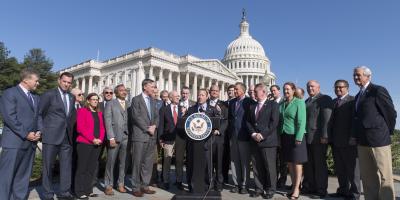 break the gridlock press conference with Reed and Gottheimer